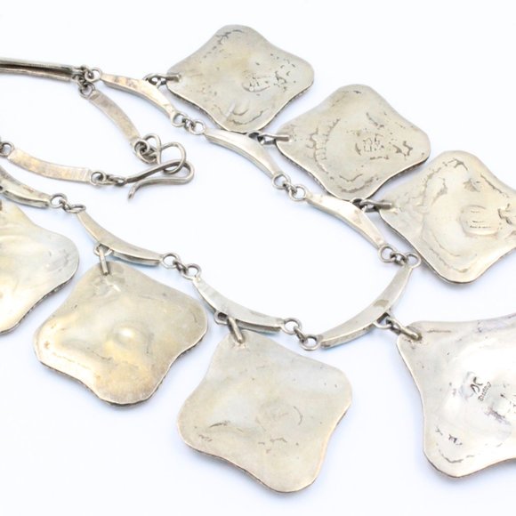 Stamped Derrick Cadman Navajo Sterling Silver Bear Inlaid Turquoise Necklace Set - Picture 10 of 11